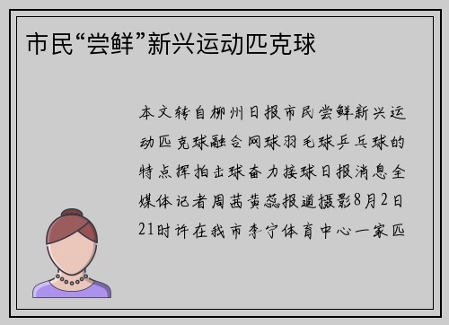 市民“尝鲜”新兴运动匹克球